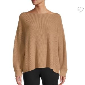 French Connection Waffle-Knit Boat Neck Sweater Women Size Medium, color BROWN